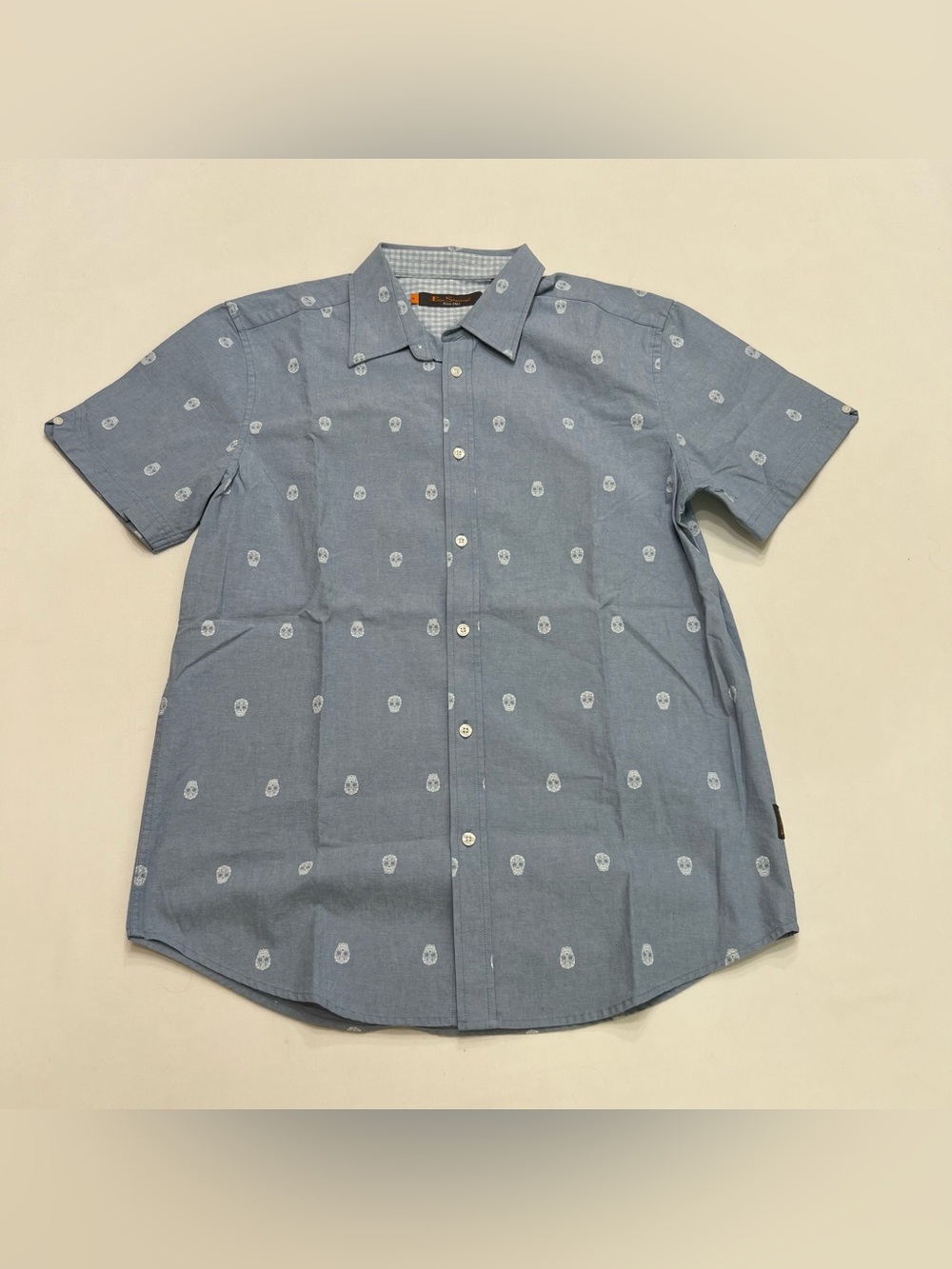 Ben Sherman Casual Button Up/Down Short Sleeve Shirt Sz Med Blue Skull Print